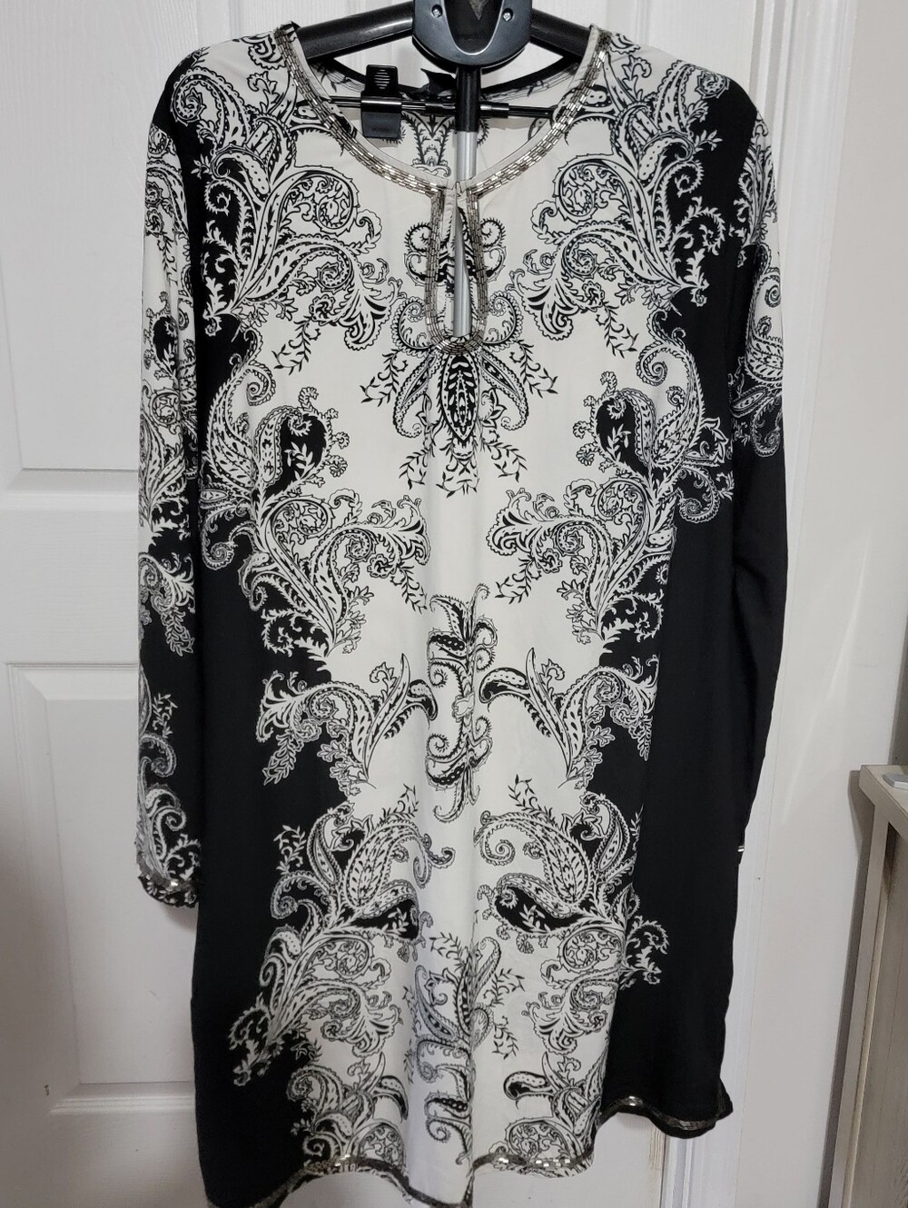 Roaman's Black and White Paisley Maxi Dress